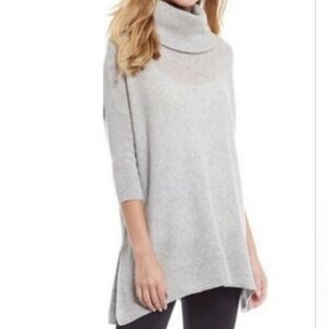 Antonio Melani 100% Cashmere Cowl Neck Sweater M Gray Lagenlook Tunic 3/4 Sleeve